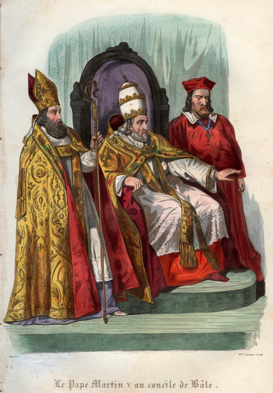 Paavi Martin V (1368-1431) Baselin kirkolliskokouksessa (Concile de Bale) vuonna 1431 tekijältä French School