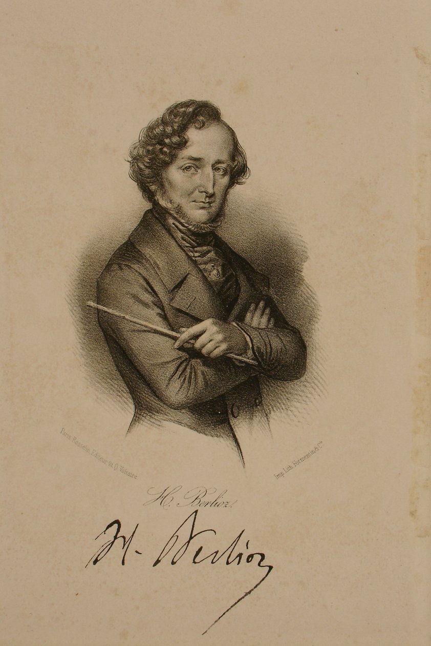 Hector Berliozin (1803-69) muotokuva ja signeeraus tekijältä French School