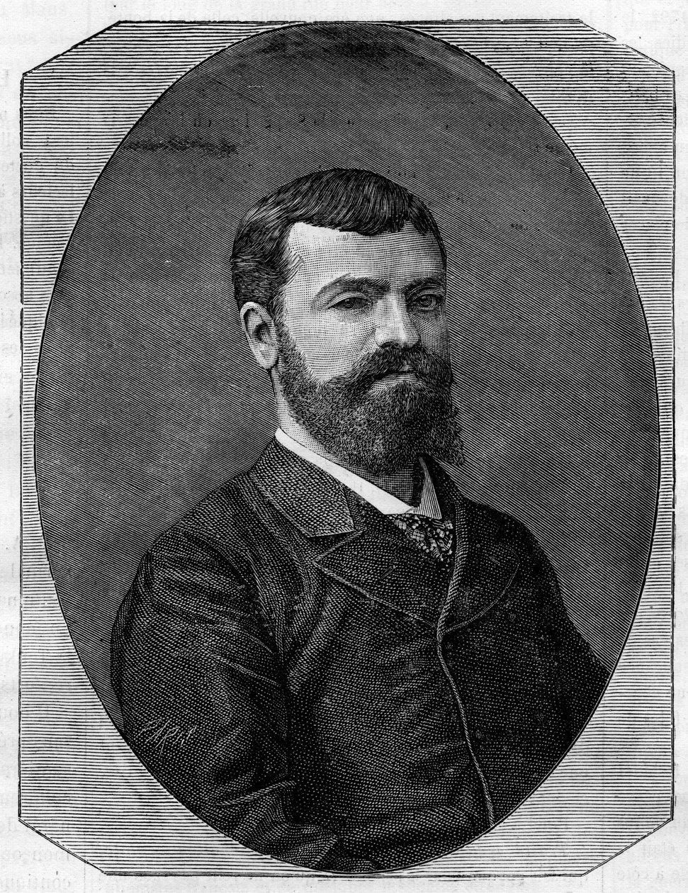 Muotokuva Henri-Paul (Henri Paul) Nenotista (1853-1934), ranskalainen arkkitehti, joka suunnitteli Pariisin uuden Sorbonnen. Kaiverrus ""Maailmankuvaan"" tekijältä French School