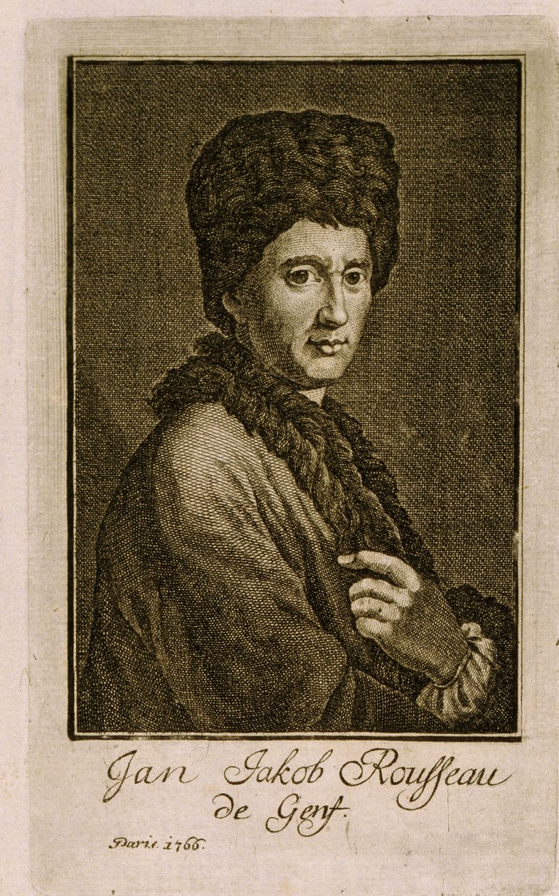 Jean Jacques Rousseaun (1712-1778) muotokuva. Anonyymi teos, kaiverrus 1766. Ranskalaista taidetta tekijältä French School