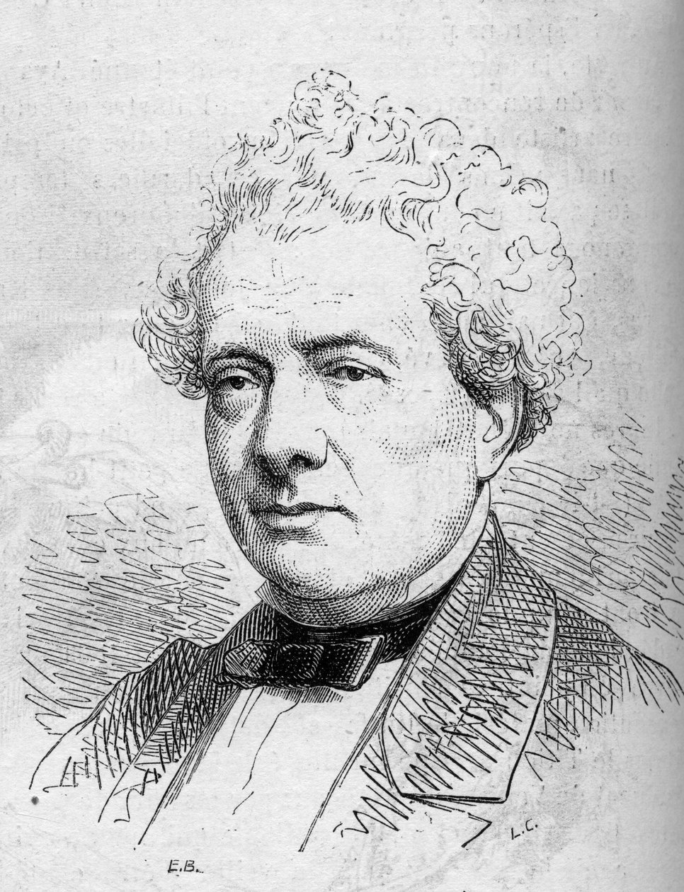 Muotokuva Joseph Samsonista (1793-1871), ranskalaisesta koomikosta, Comedie Francaisen jäsenestä. Kaiverrus ""Le Monde Illustre" -julkaisussa nro 312, 4. huhtikuuta 1863. tekijältä French School