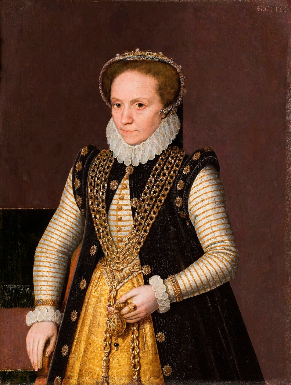 ""Anonyymin ranskalaisen aatelisnaisen muotokuva"" (Tuntemattoman ranskalaisen aatelisnaisen muotokuva) Ranskalaisen koulun maalaus 1560 - Öljy puulle Koko 35x27 cm Hallwylska Museet, Tukholma tekijältä French School