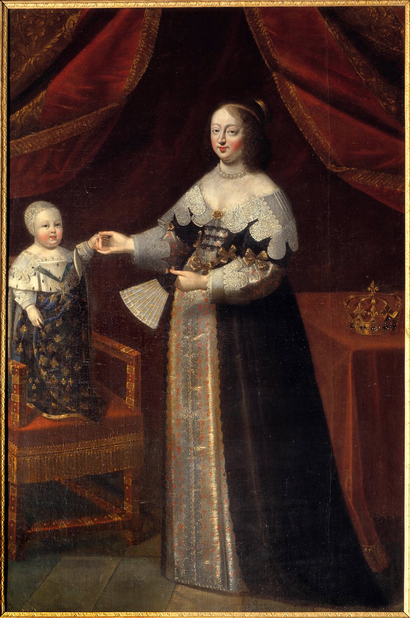 Muotokuva jalassa Anne of Austria (1601-1666), Ranskan kuningatar Ludvig XIV:n lapsen kanssa Maalaus 1600-luvun ranskalaisesta koulusta. Chambord, linnamuseo tekijältä French School