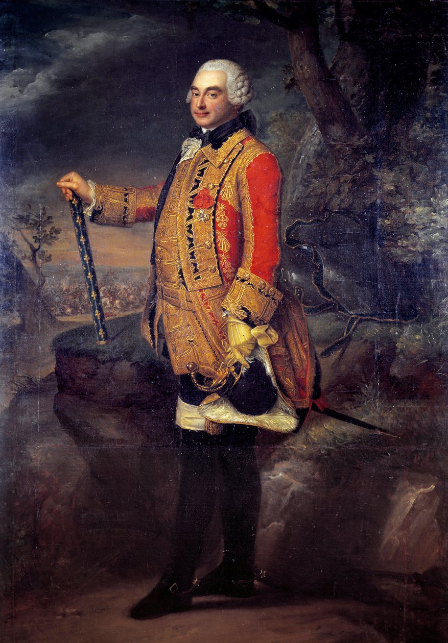 Muotokuva jalassa Charles de Rohan, Soubisen prinssi, Ranskan marechal (1715-1787) Maalaus ranskalaisesta koulusta. 1700-luvun aurinko. 2,19x1,42 m tekijältä French School
