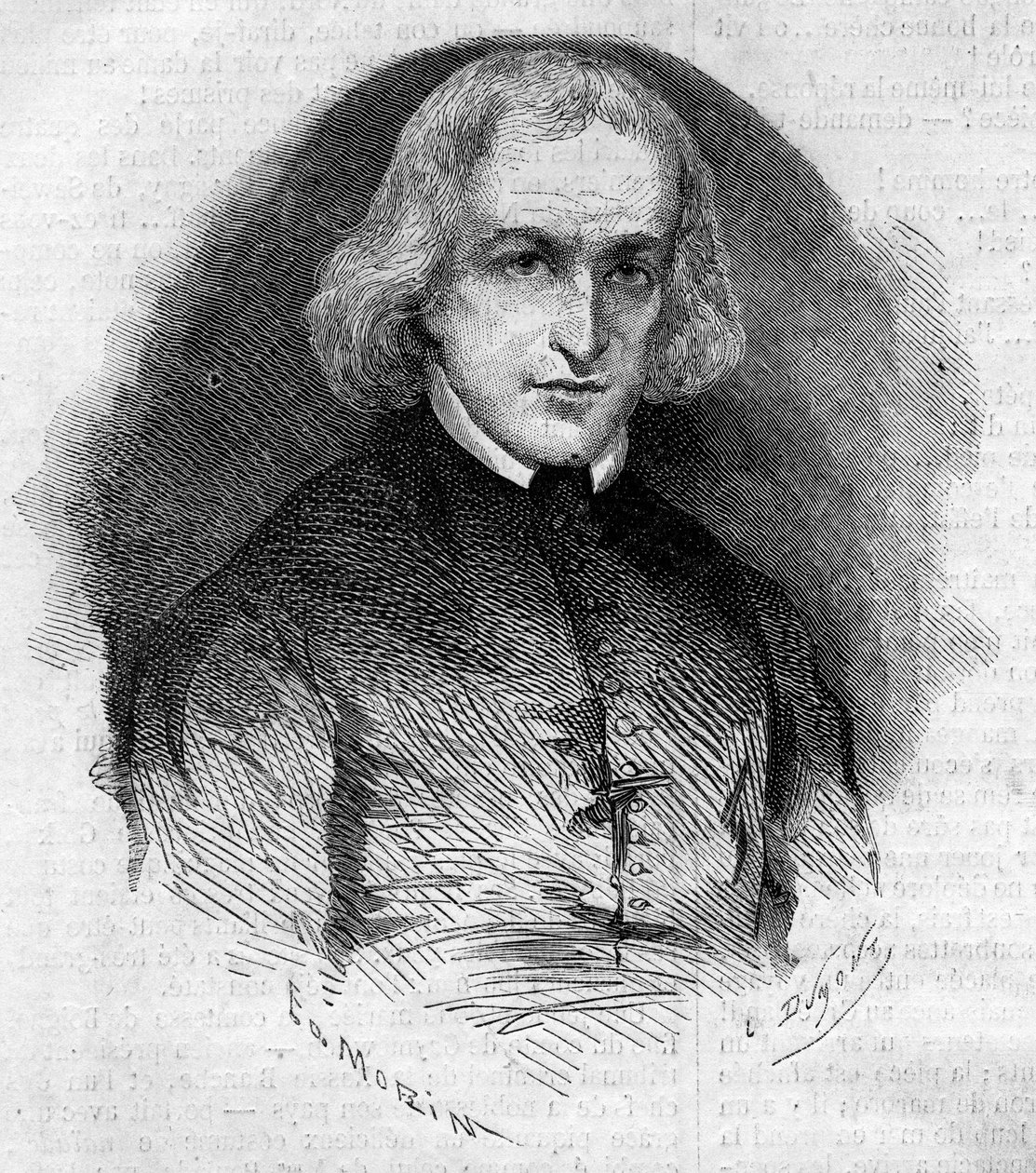Muotokuva Abbe Charles Eleonore Dufriche Desgenettesistä (1780-1860), Notre Dame des Victoires -kirkon seurakunta Pariisissa. Kaiverrus "" Le Monde Illustré" -julkaisussa nro 160, 5. toukokuuta 1860. tekijältä French School