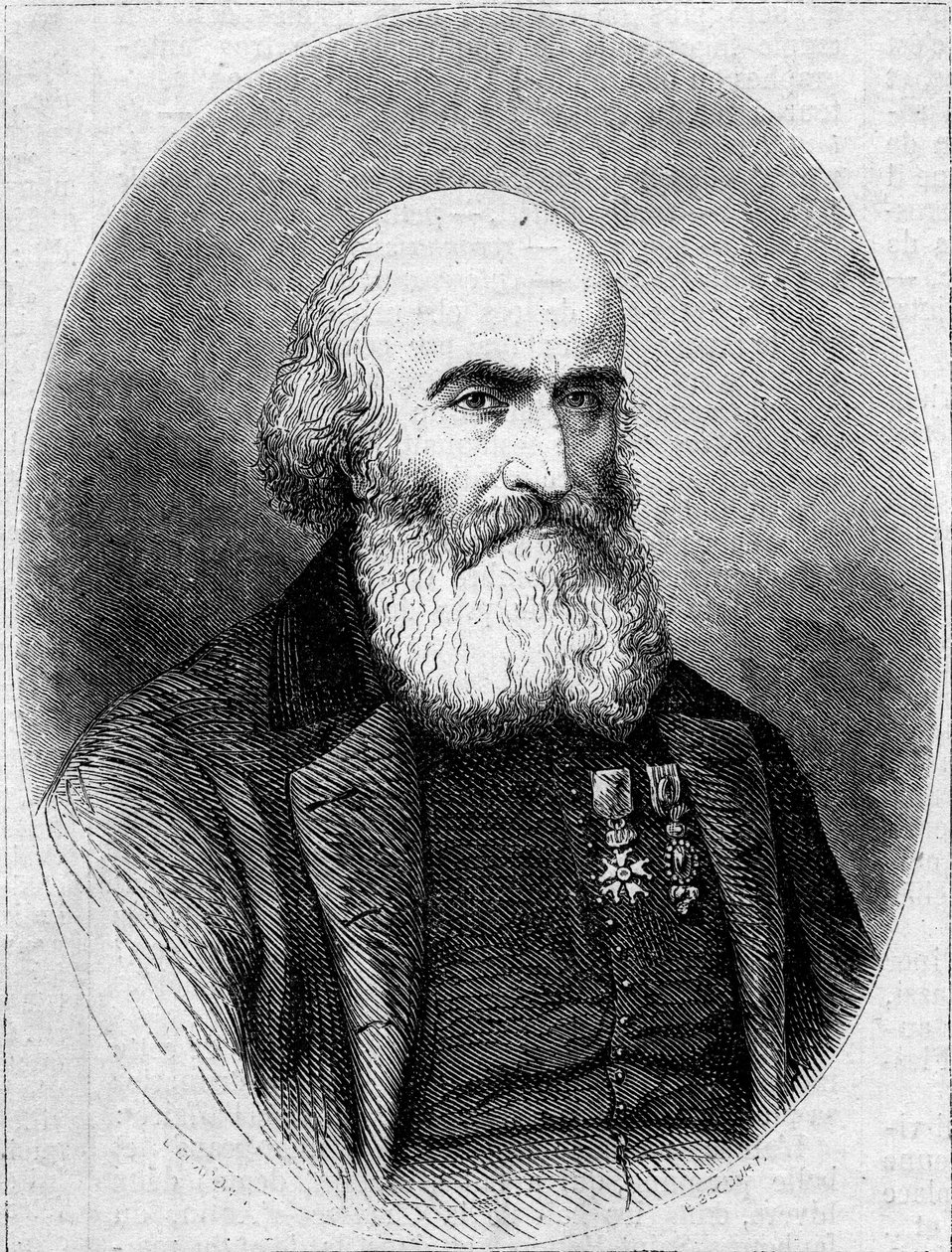 Abbe Francois Bourgade (1806-1866), Carthagessa (Tunisia) sijaitsevan Saint Louisin kappelin Chamonierin muotokuva. Kaiverrus "" Le Monde Illustré" -julkaisussa nro 251, 1. helmikuuta 1862. tekijältä French School