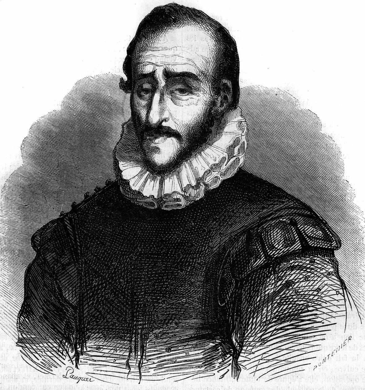 Adam de Craponnen (1526-1576), ranskalaisen insinöörin muotokuva. Kaiverrus "" maalauksellisessa kaupassa"" tekijältä French School