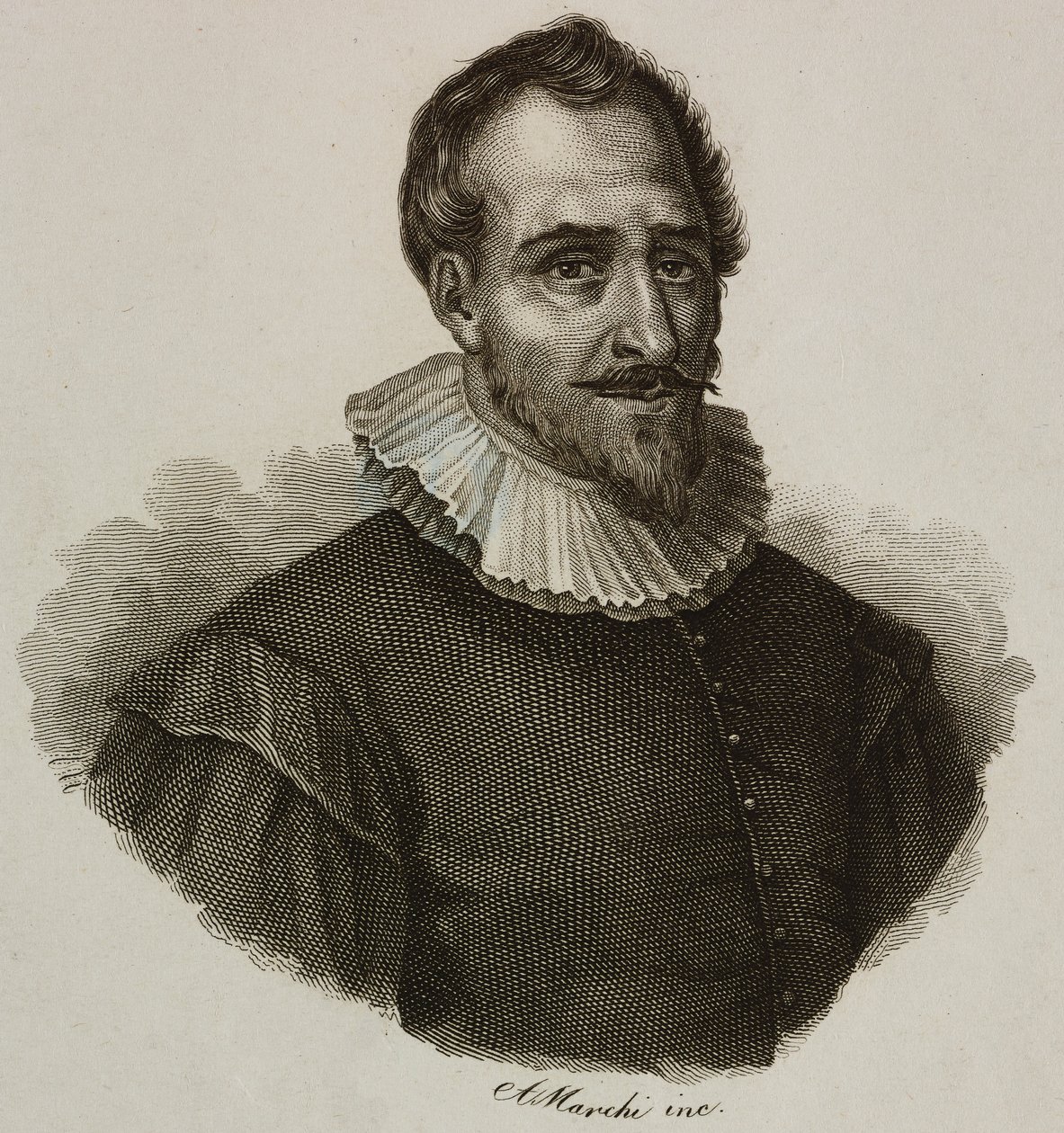 Adam de Craponnen (1526-1576), ranskalaisen insinöörin muotokuva, Marchin kaiverrus tekijältä French School
