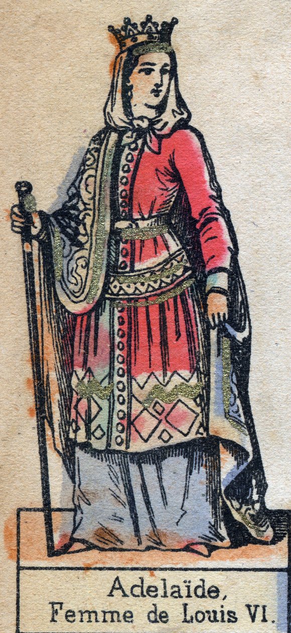 Ranskalaisen Ludvig VI:n vaimon Adele de Savoien (Alix tai Adelaide de Maurienne) (n. 1100-1154) muotokuva. (Kapetian dynastia). Kuvitus 1800-luvun lopulla. tekijältä French School
