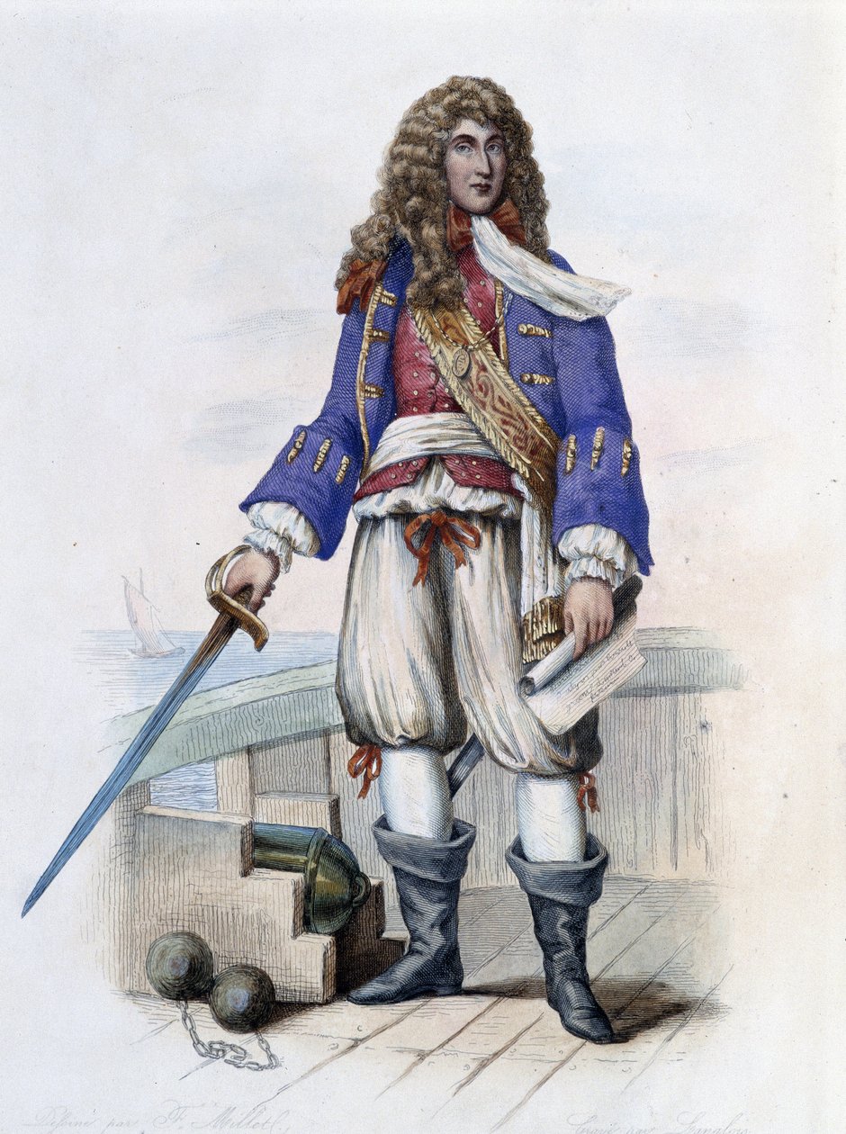 Muotokuva amiraali Anne Hilarion de Costentinista (Cotentin), Tourvillen kreivi (1642-1701) - teoksessa "" Le Plutarque francais"", kirjoittanut Mennechet, Pariisi tekijältä French School