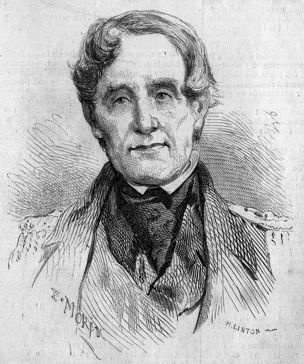 Muotokuva amiraali Edmund Lyonsista (1790-1858), Britannian laivaston komentaja Krimin sodan aikana (1853-1856). Morinin kaiverrus "" Le Monde Illustré" -julkaisussa nro 85, 4. joulukuuta 1858. tekijältä French School