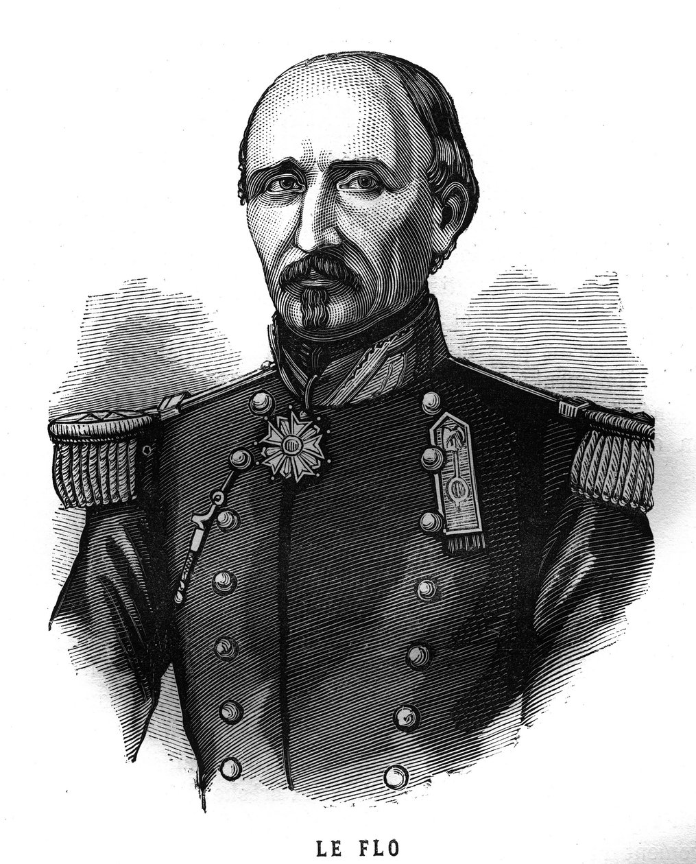 Muotokuva Adolphe Le Flosta (1804-1887), Ranskan Armeen kenraalista ja poliitikosta. Kaiverrus "Les Illustrations De L