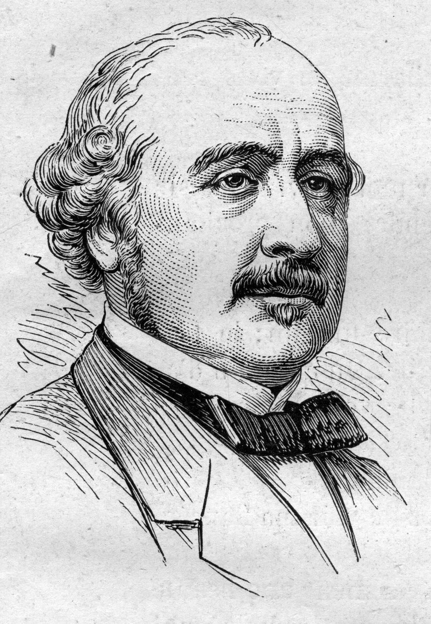 Albert de Broglien (1821-1901), ranskalaisen poliitikon, diplomaatin, historioitsijan, esseistien ja akateemikon muotokuva. Kaiverrus "" Le Monde Illustré" -julkaisussa nro 883, 14. maaliskuuta 1874. tekijältä French School