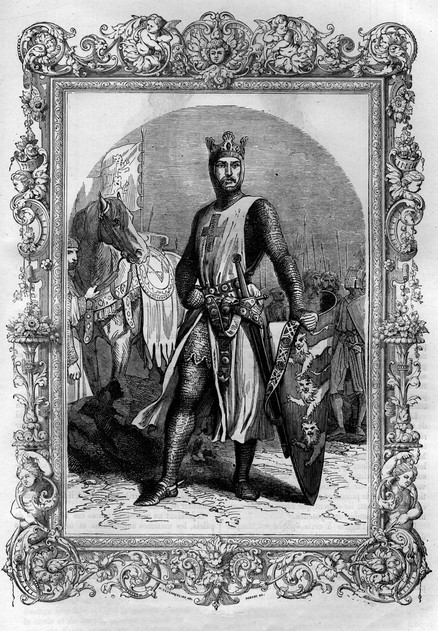 Alfred Suuren muotokuva (846-899). Maurice Lachatren kaiverrus teokseen "Paavien-kuninkaiden-kuningattaren ja keisarien historia vuosisatojen ajan" tekijältä French School