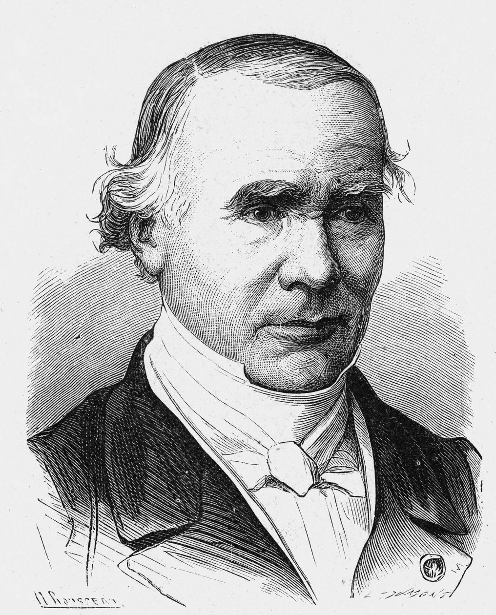 Muotokuva Alfred Louis Maris Velpeausta (1795 - 1867), ranskalaisesta kirurgista (side kantaa hänen nimeään) - julkaisussa "Album de la Science; maineikkaat tiedemiehet; Suuria löytöjä””” 1896. tekijältä French School