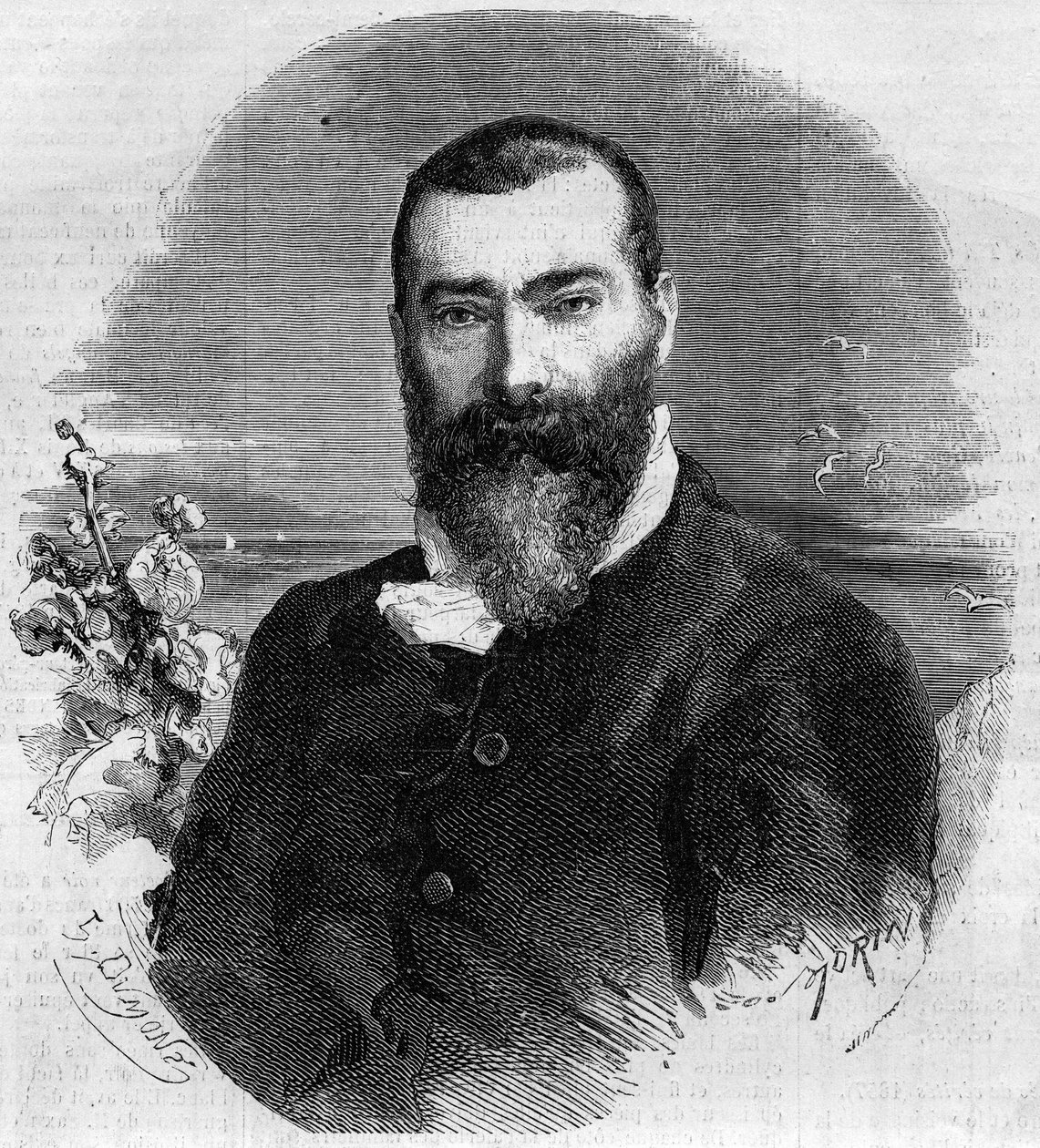 Muotokuva Alphonse Karrista (1808-1898), ranskalaisesta kirjailijasta ja näytelmäkirjailijasta. Kaiverrus "" Le Monde Illustré" -julkaisussa nro 145, 21. tammikuuta 1860. tekijältä French School