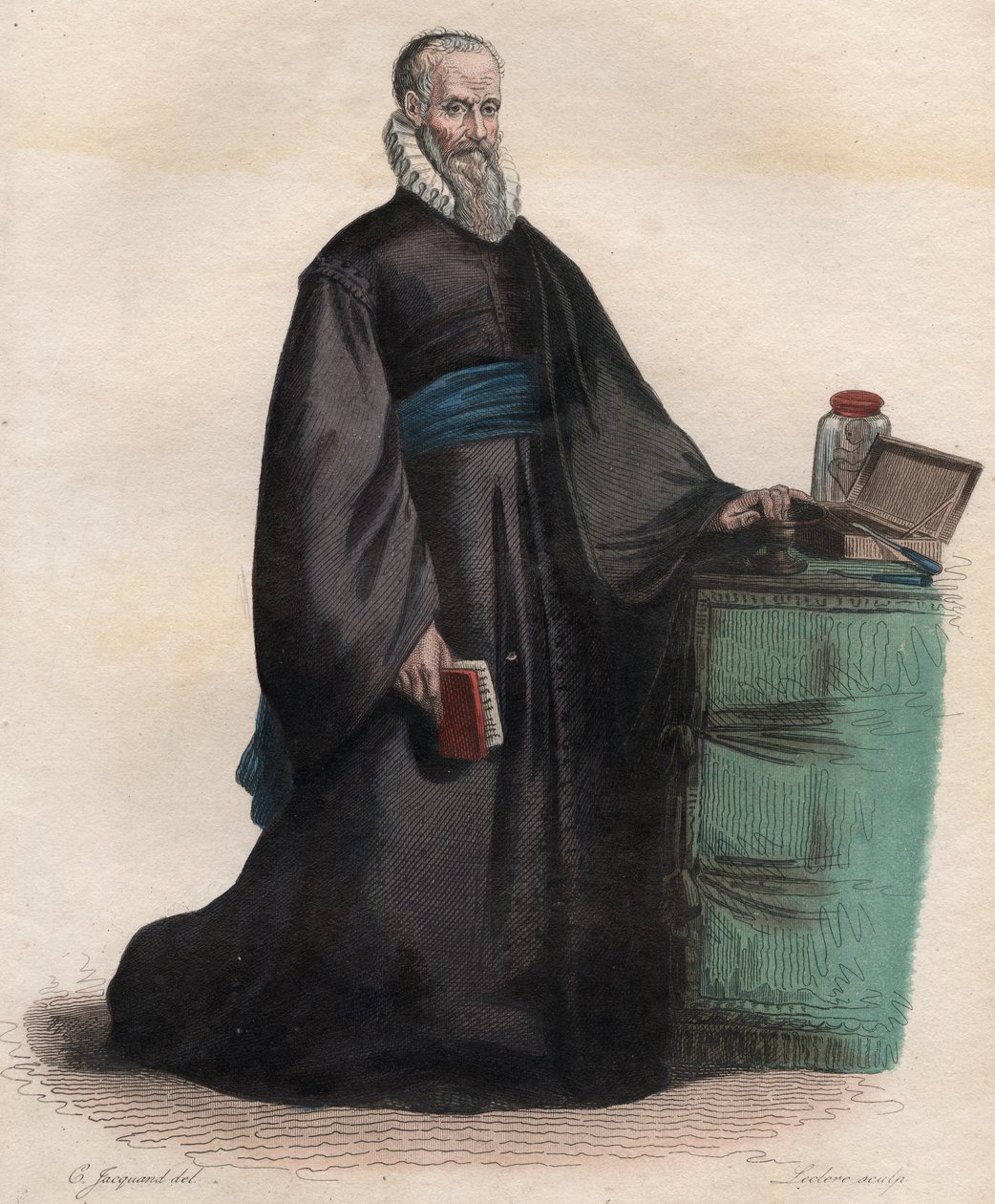 Ranskalaisen kirurgin Ambroise Paren (1509-1590) muotokuva. tekijältä French School