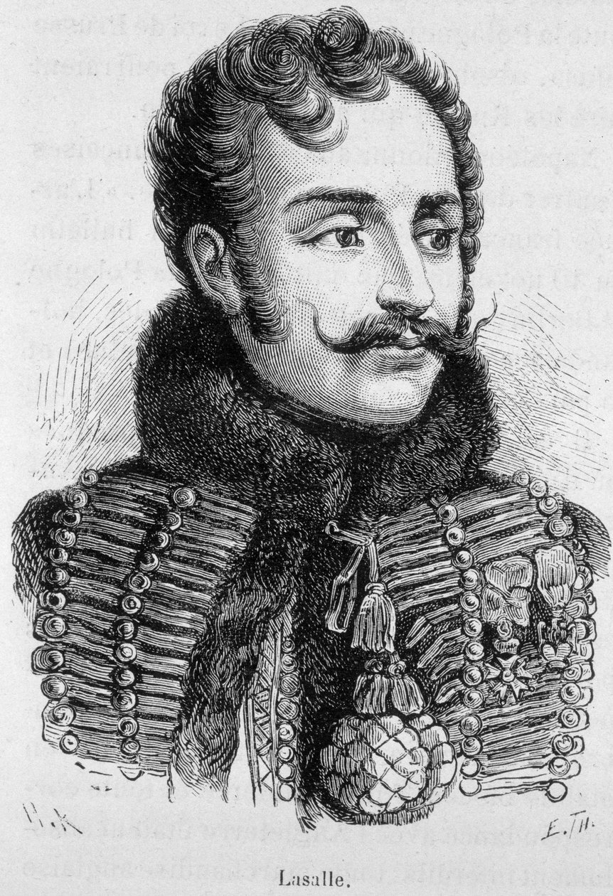 Muotokuva Antoine Charles Louisista, Lasallen kreivi, ranskalainen kenraali (1777 - 1809), kuoli Wagramin taistelussa - Henri Martinin "" L