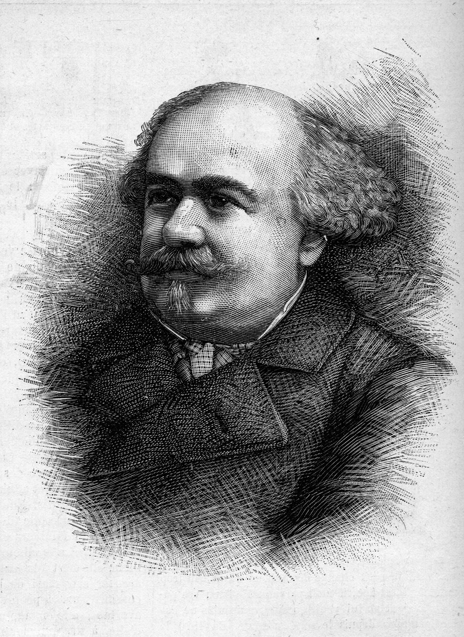 Antoine "" Tony"" Revillonin (1832-1898), ranskalaisen toimittajan ja edustajan muotokuva. Kaiverrus "" Le Monde Illustré" -julkaisussa nro 1276, 10. syyskuuta tekijältä French School