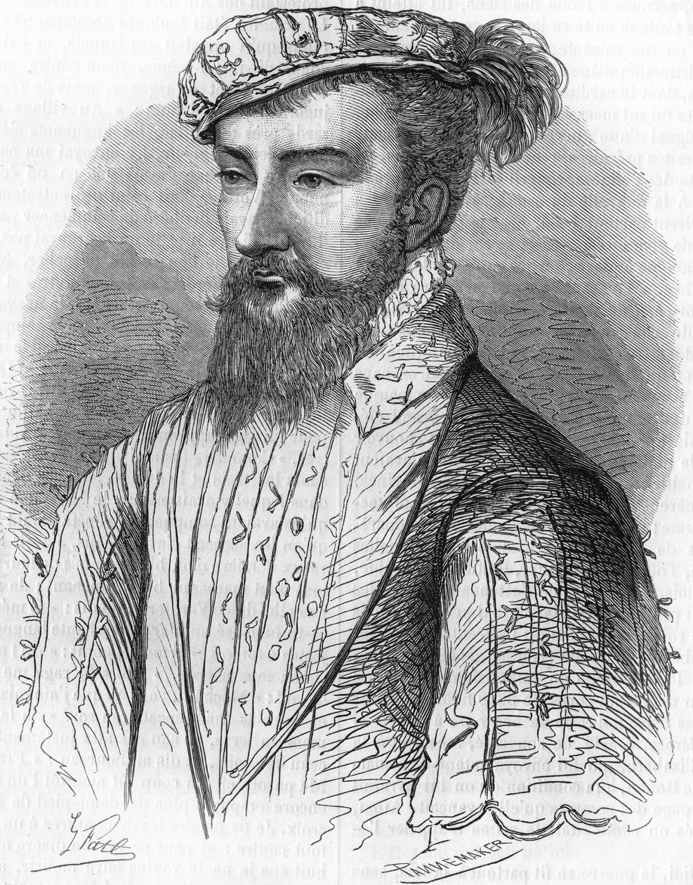 Antoine de Bourbonin (1518-1562), Navarran kuninkaan ja kuningas Henrik IV:n isän muotokuva. Teoksessa "" Histoire Populaire de la France"", sd. noin 1885. Kaiverrus. tekijältä French School