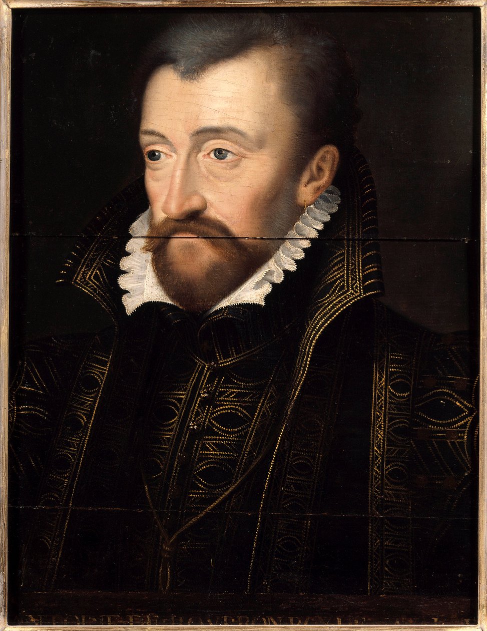 Antoine de Bourbonin, Navarran kuninkaan (1518-1562), kuningas Henrik IV:n isän muotokuva 1500-luvun ranskalaisen koulukunnan maalaus. Himmeä. 0,32 x 0,23 m. Versailles. Chateau museo tekijältä French School