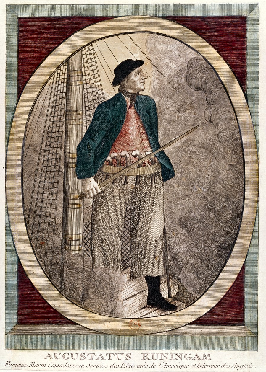 Muotokuva Augustus Kuninganista, vapaussodan aikana toimineesta amerikkalaisesta merirosvosta, n. 1780 tekijältä French School