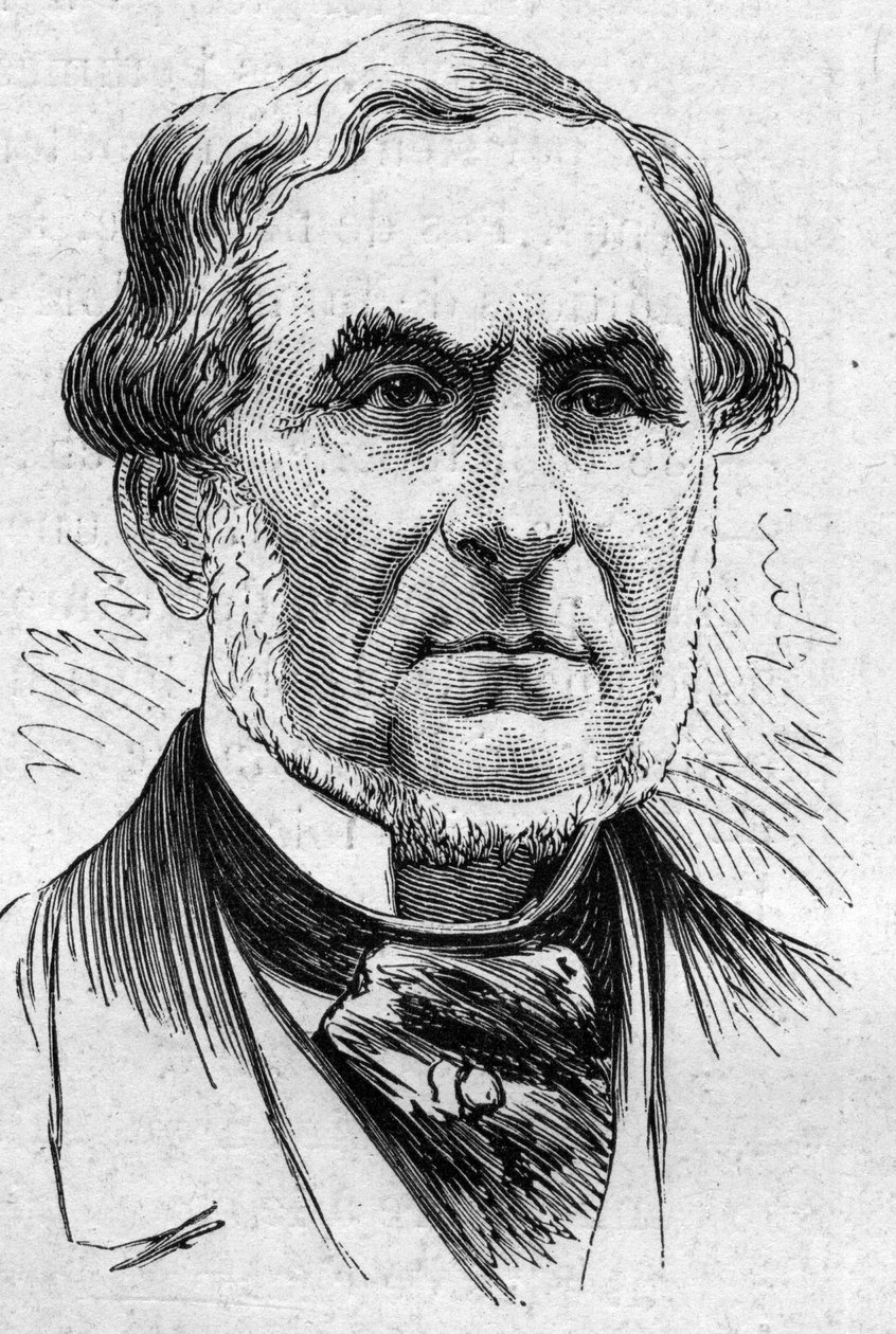 Auguste Barbierin (1805-1882), ranskalaisen runoilijan ja akateemikon muotokuva. Kaiverrus "" Le Monde Illustré" -julkaisussa nro 883, 14. maaliskuuta 1874. tekijältä French School