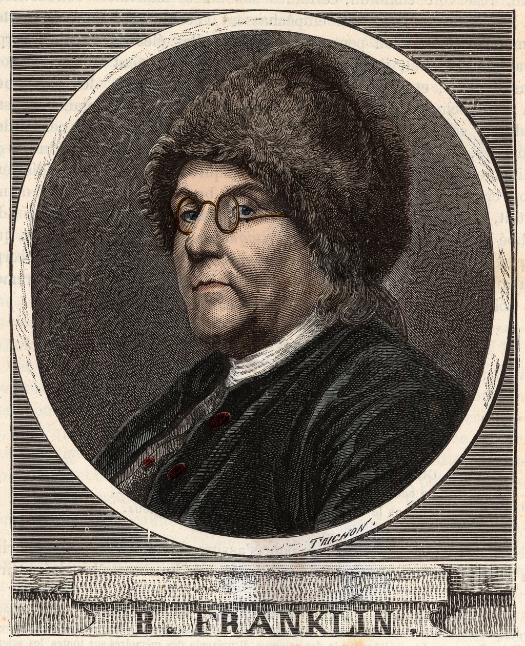 BENJAMIN FRANKLININ (1706-1790) muotokuva amerikkalainen kirjailija, kustantaja, tiedemies, keksijä, valtiomies ja diplomaatti - Benjamin Franklinin (1706-1790), yhdysvaltalaisen fyysikon, filosofin ja poliitikon muotokuva - Kaiverrus "" Tiedeiden ulottuvi tekijältä French School