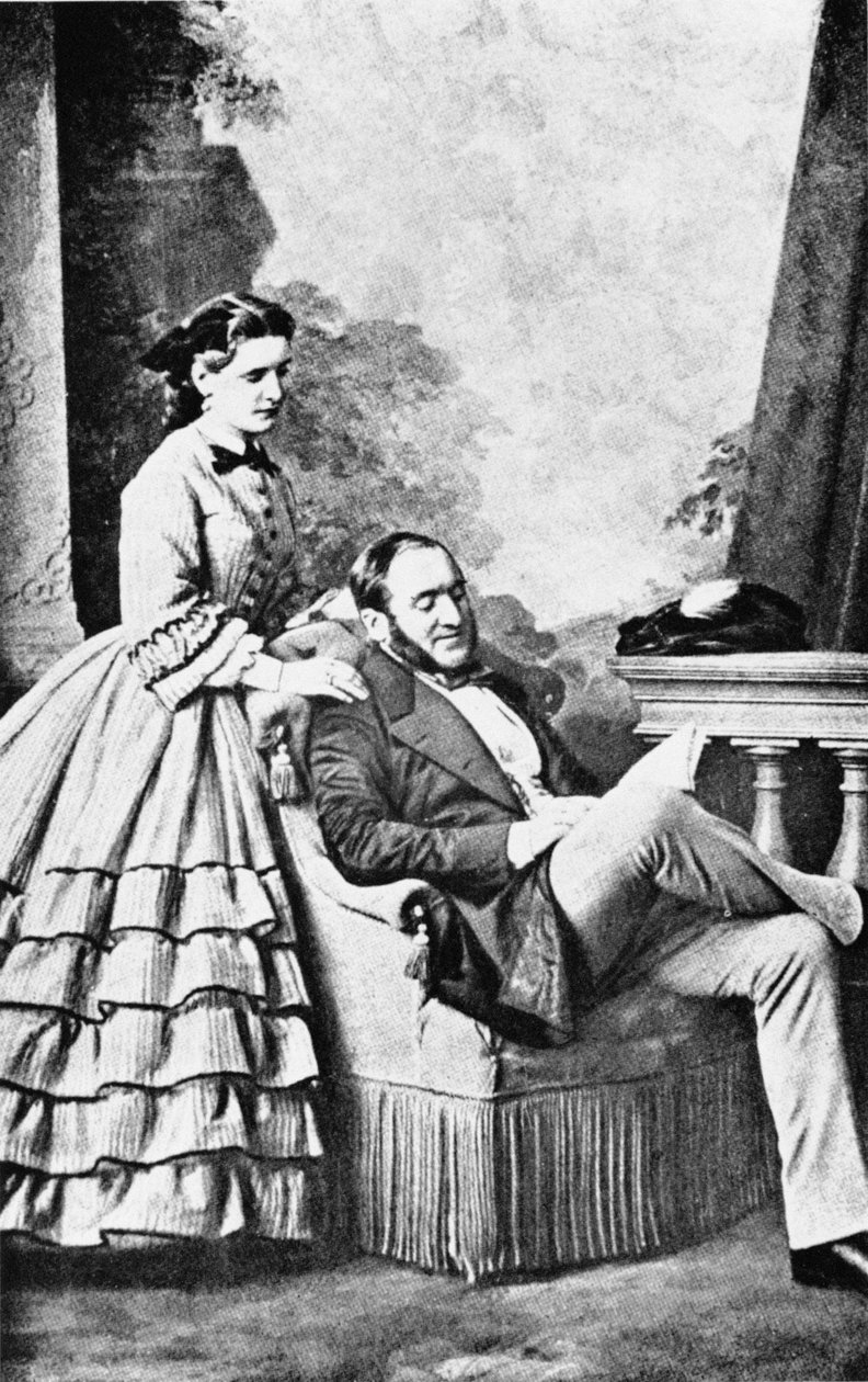 Paroni Georges Eugene Haussmannin (1809-91) ja hänen tyttärensä muotokuva elokuvasta Paroni Haussmannin elämä ja aika, Lontoo, Weidenfeld & Nicholson, 1800-luku tekijältä French School