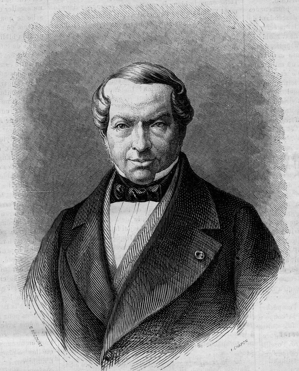Paroni James de Rothschildin (1792-1868), saksalaisen pankkiirin muotokuva. Kaiverrus "" Le Monde Illustré" -julkaisussa nro 298, 27. joulukuuta 1862. tekijältä French School
