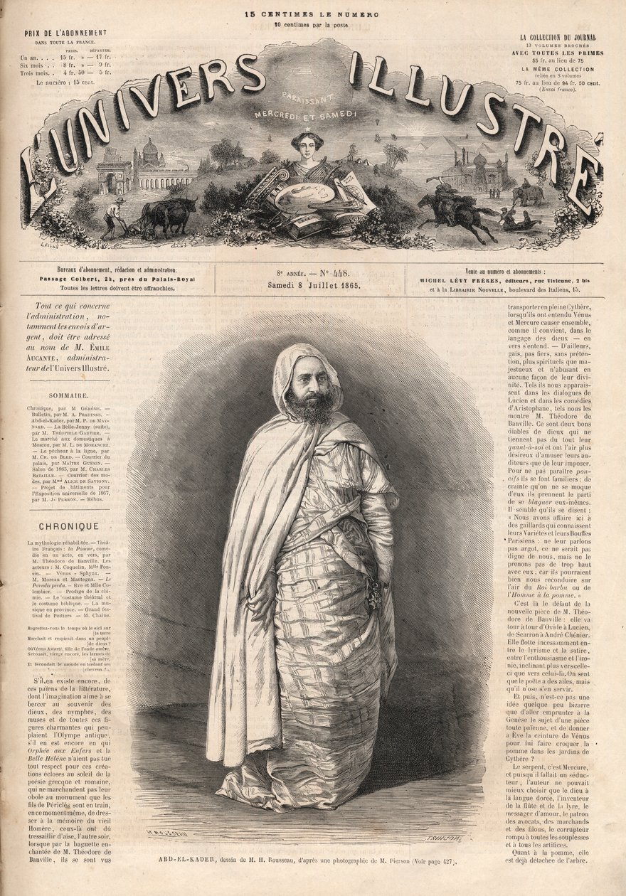Muotokuva Ben Mahi Ed Din Abd El Kaderista (1808-1883), Mascara Amirista, sotilas- ja uskonnollisesta johtajasta. tekijältä French School