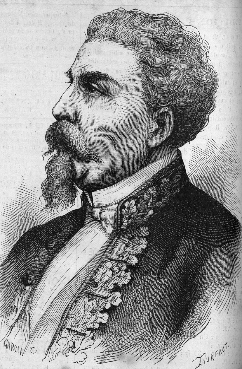 Italian valtiomiehen Benedetto Cairolin (1825-1889) muotokuva. Kaiverrus "" Le Monde Illustré" -julkaisussa nro 1132, 7. joulukuuta 1878. tekijältä French School
