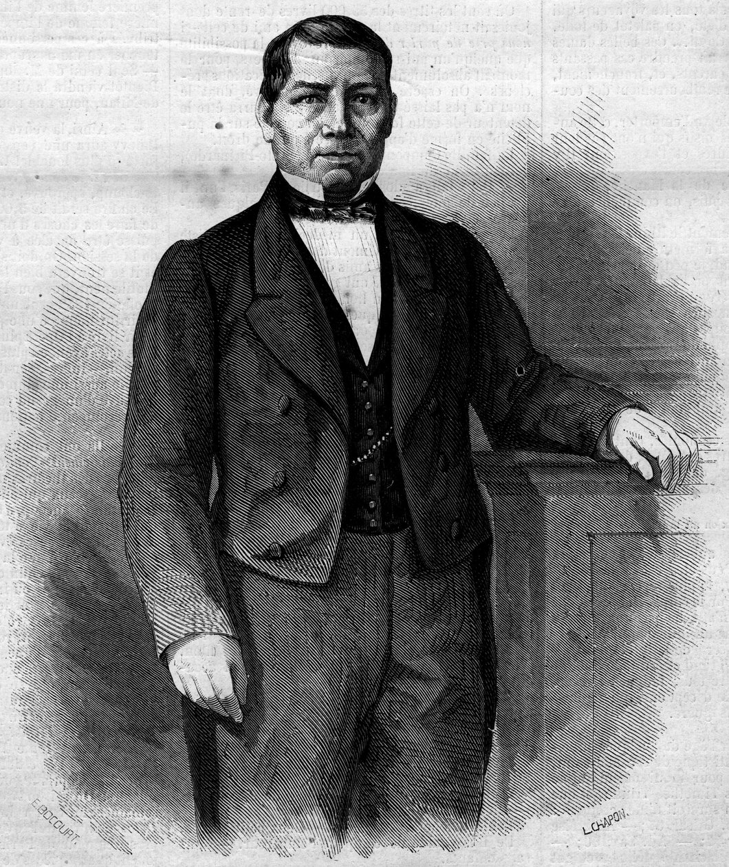 Muotokuva Benito Pablo Juarez Garciasta (1806-1872), meksikolainen poliitikko. Kaiverrus "" Le Monde Illustré" -julkaisussa nro 270, 14. kesäkuuta 1862. tekijältä French School