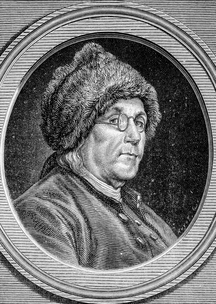 Muotokuva Benjamin Franklinista (1706 - 1790), poliitikko, muistokirjoittaja, pamflettäjä ja amerikkalainen fyysikko - "" Album de la Science -lehdessä; maineikkaat tutkijat; Suuria löytöjä””” 1896. tekijältä French School