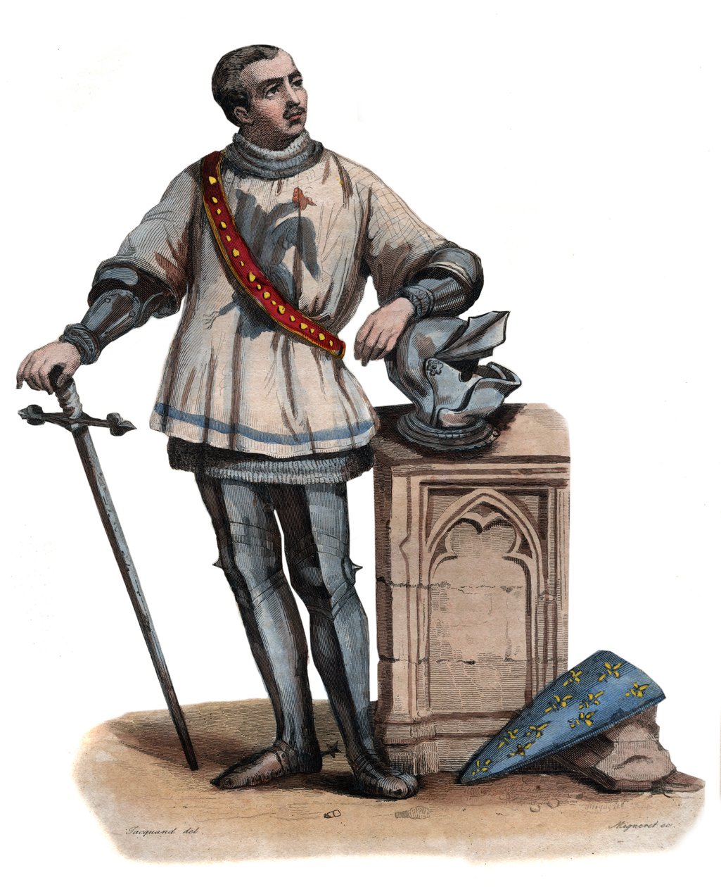 Muotokuva Bertrand Duguesclinista (Du Guesclin) (1320-1380), Breton ritari ja ranskalainen sotilaskomentaja. kuvitus Edmond Mennechetin "" Ranskan Plutarchista" -kirjasta tekijältä French School