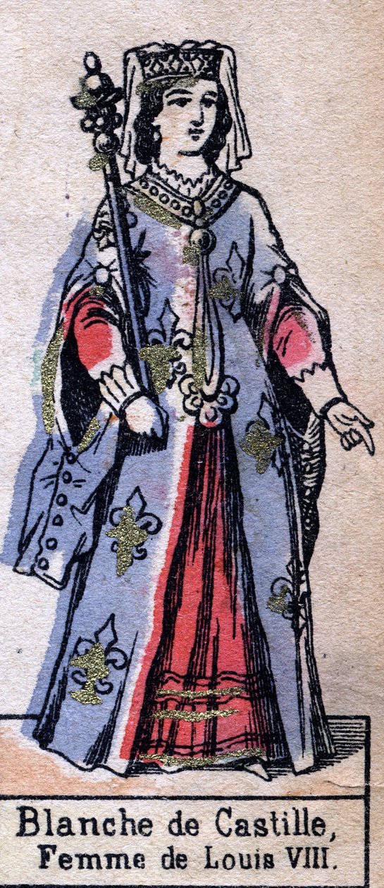 Blanche de Castillen (1188-1252), ranskalaisen Louis VIII:n vaimon muotokuva. (Kapetian dynastia). Kuvitus 1800-luvun lopulla. tekijältä French School