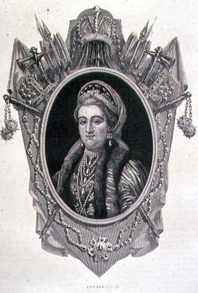 Katariina II Suuren (1729-96) muotokuva (kaiverrus) tekijältä French School
