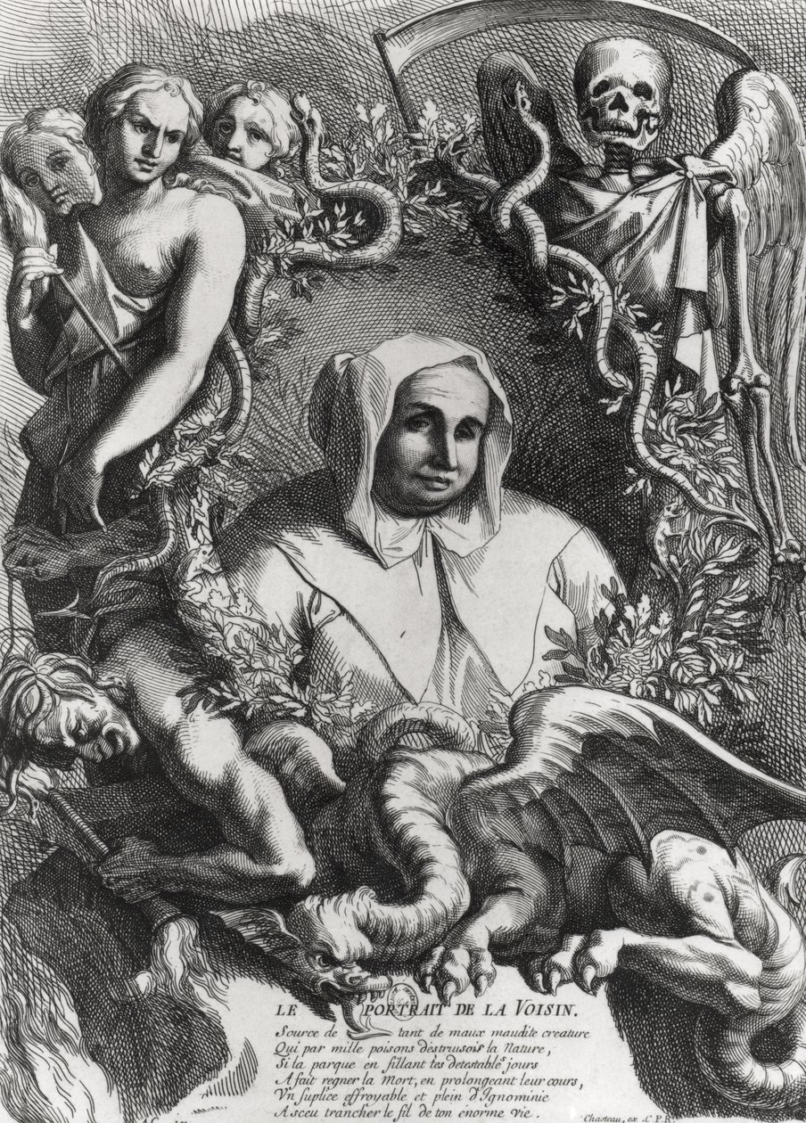 Muotokuva Catherine Monvoisinista (La Voisin) (1640-80) (kaiverrus) (bw kuva) tekijältä French School