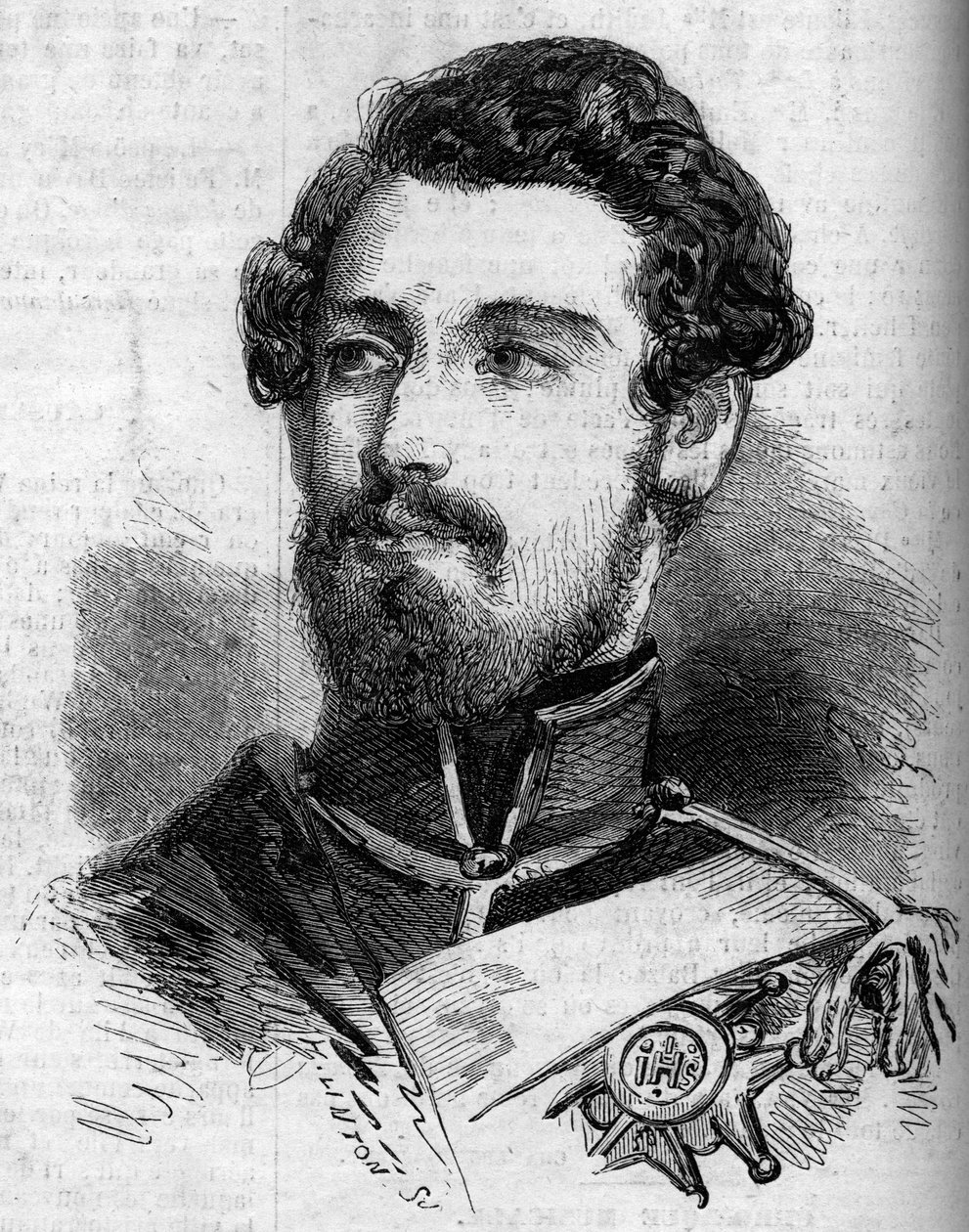 Ruotsin ja Norjan kuninkaan Charles (Carl) XV (1826-1872) muotokuva. Kaiverrus "" le Monde Illustrous" -julkaisussa nro 119, 23. heinäkuuta 1859. tekijältä French School