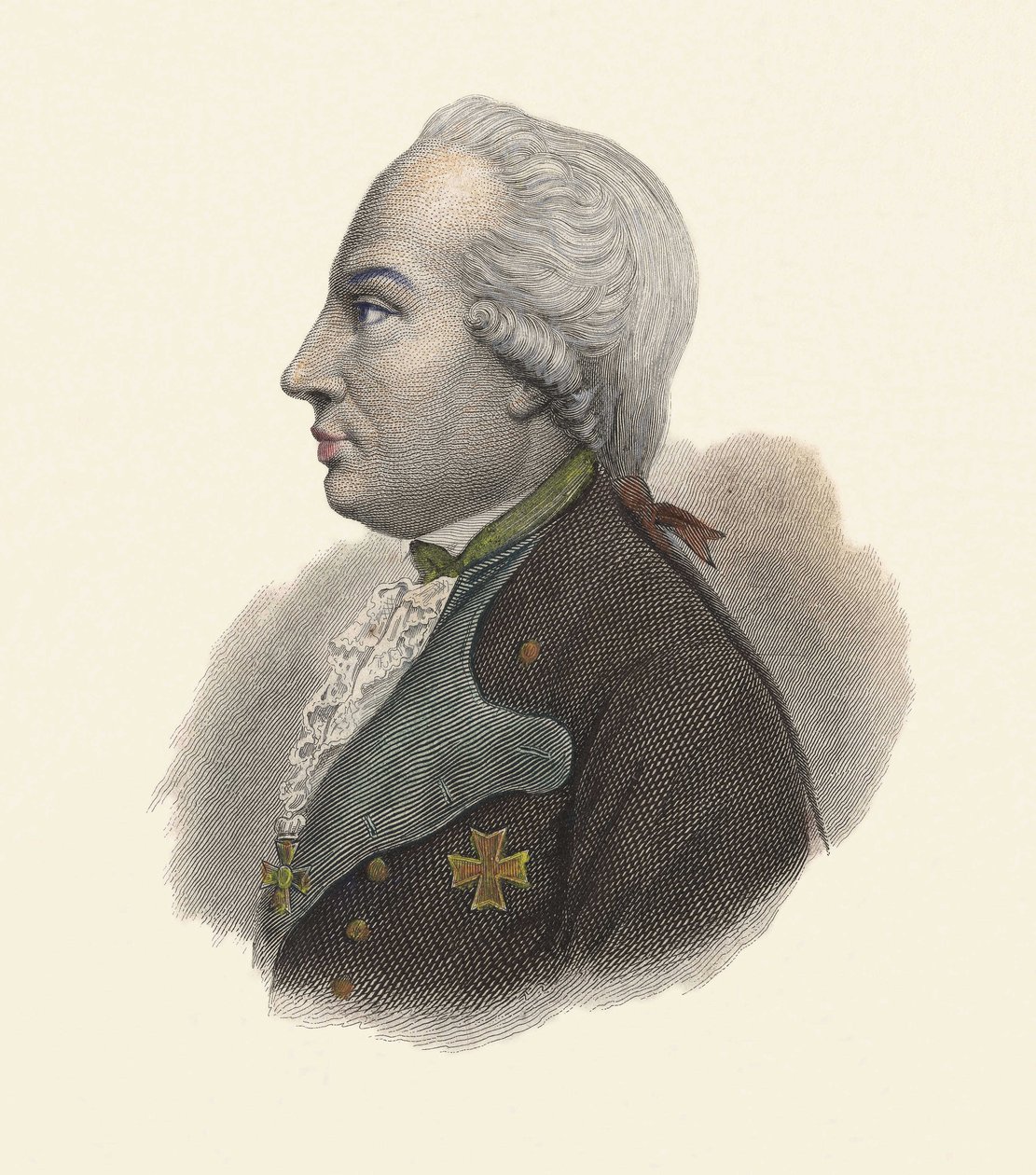 Preussin kenraalin Charles Guillaume Ferdinand Brunswickin herttuan (1735-1806) muotokuva. teoksessa "Portraits des Hommes Useful". tekijältä French School