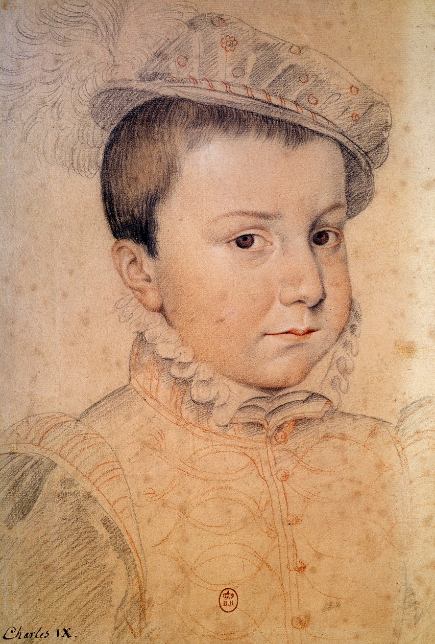 Kaarle IX:n lapsen (1550-1574) muotokuva. Anonyymi piirros ranskalaisesta koulusta tekijältä French School
