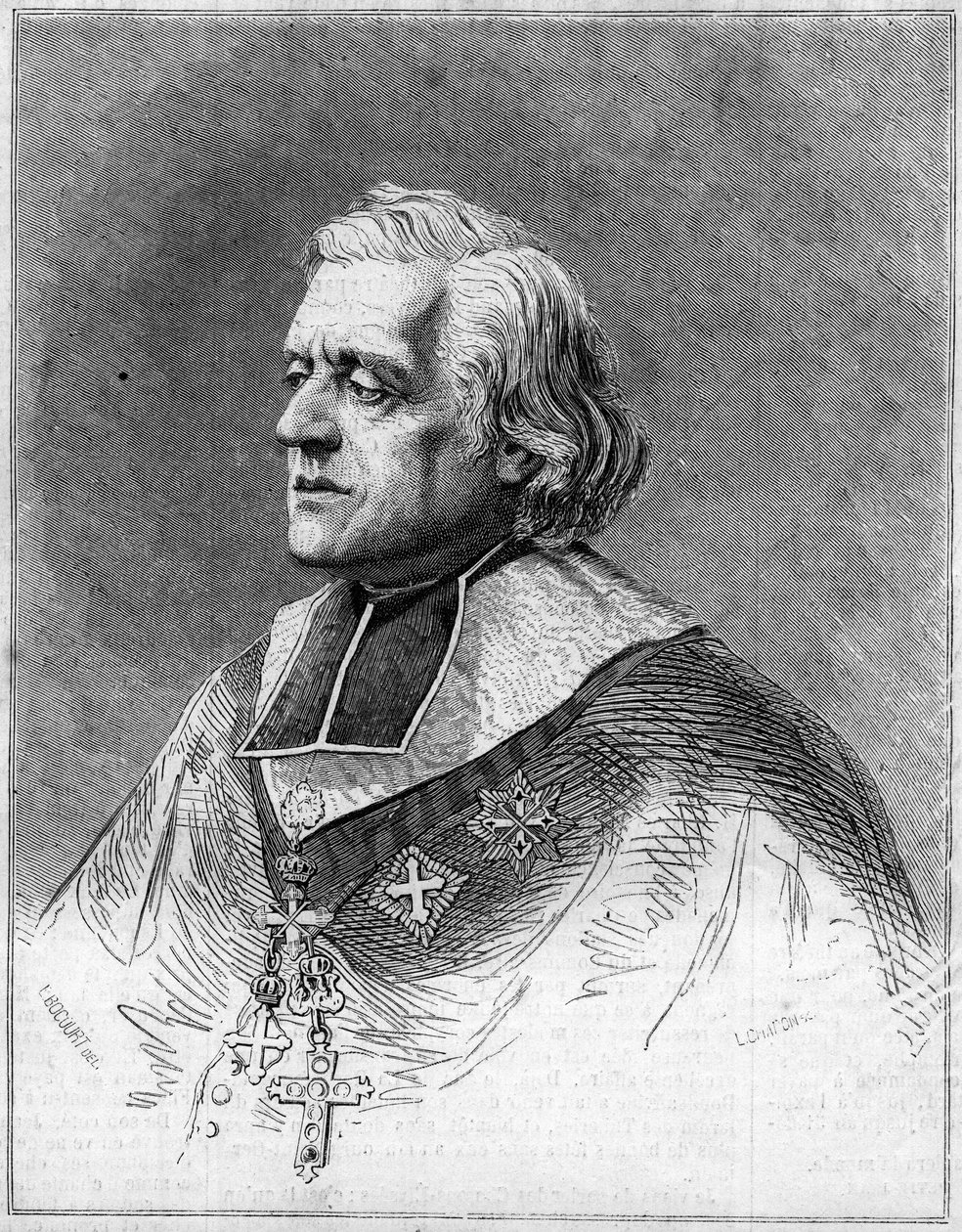 Muotokuva Charles Joseph Eugene de Mazenodista (1782-1861), Eveque Marseillesta. Muotokuva kaiverruksesta "" The Illustrous World" -julkaisussa nro 216, 1. kesäkuuta tekijältä French School