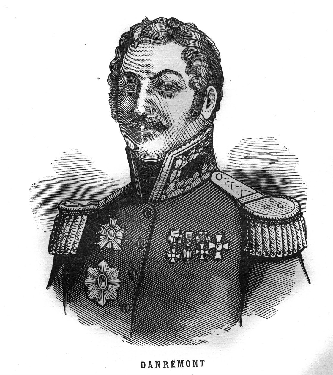 Charles Marie, kreivi Denys of Damremont (1783-1837), ranskalainen kenraali, muotokuva. Kaiverrus "Les Illustrations De L