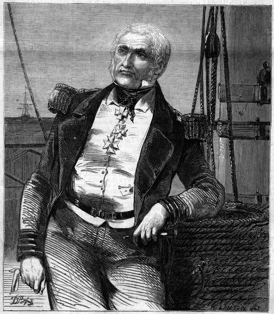 Charles Napierin (1786-1860), skotlantilaisen amiraalin ja poliitikon muotokuva. Kaiverrus "" Le Monde Illustré" -julkaisussa nro 188, 17. marraskuuta 1860. tekijältä French School