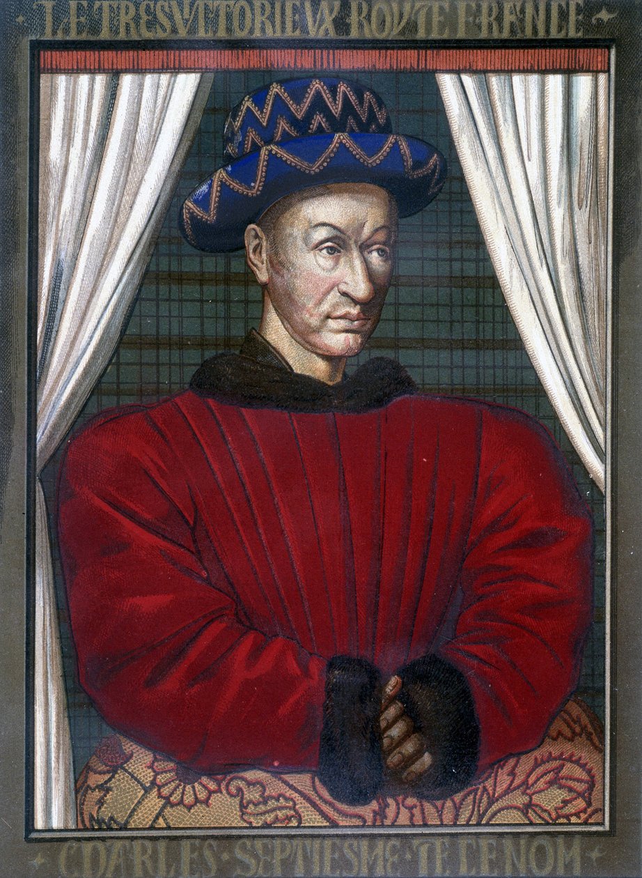 Kaarle VII:n (1403 - 1461), Ranskan kuninkaan muotokuva. tekijältä French School
