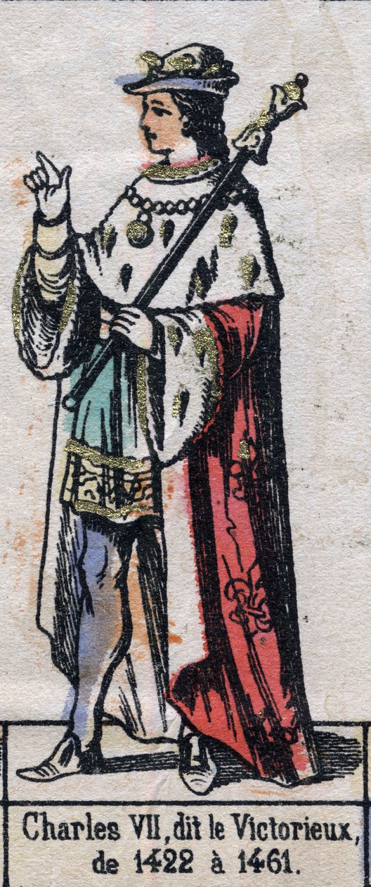 Kaarle VII:n muotokuva, joka tunnetaan nimellä Kaarle Voittaja tai Kaarle Hyvä Palveltu (1403-1461) (Kapetian dynastia). Kuvitus 1800-luvun lopulla. tekijältä French School