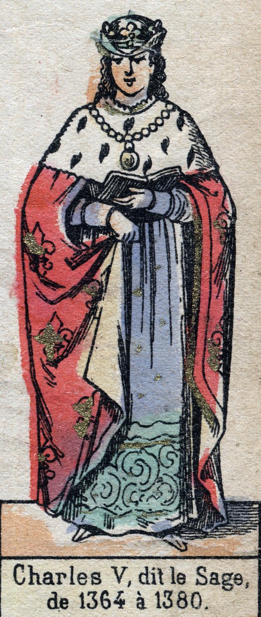 Kaarle V:n muotokuva, joka tunnetaan nimellä Kaarle Viisas (1338-1380) (Kapetsialaisten dynastia). Kuvitus 1800-luvun lopulla. tekijältä French School