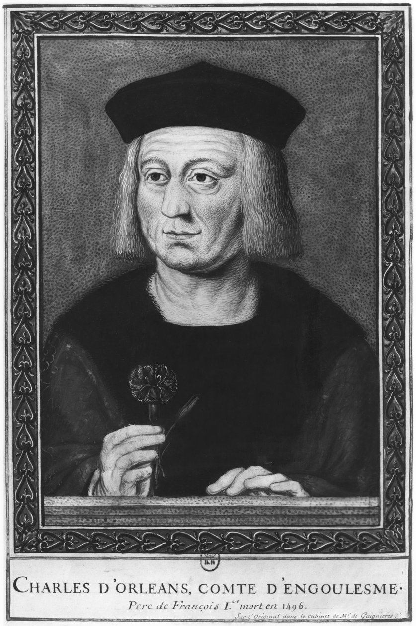 Angoulemen kreivin Charles Orleansin muotokuva Roger de Gaignieres -kokoelman alkuperäisen mukaan (wc paperilla) tekijältä French School