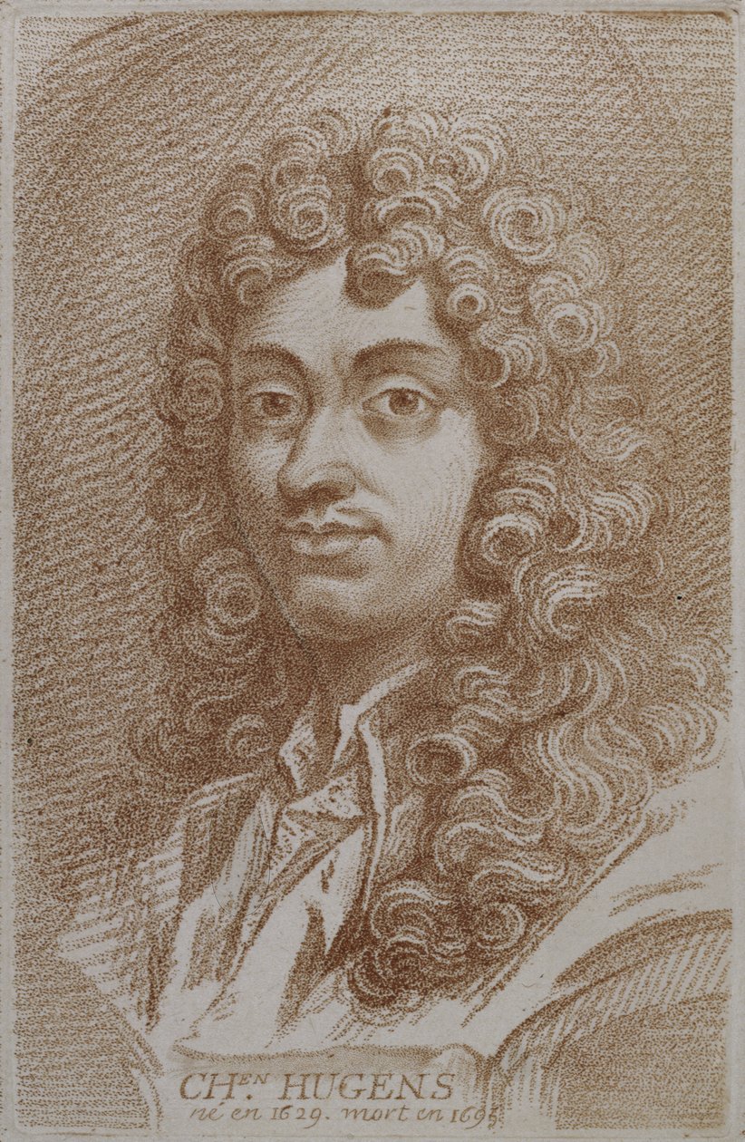 Christian Huygenin (1629-95) muotokuva Alexandre Saverienin Histoire des Mathematiciensista, 1700-luvun puoliväli tekijältä French School