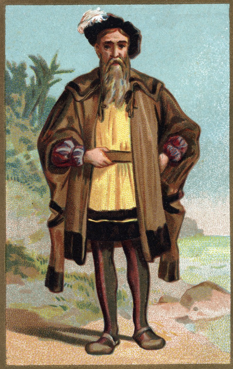 Christopher Columbuksen (Cristoforo Colombo) muotokuva 1800-luvun lopun kromolitografia. tekijältä French School